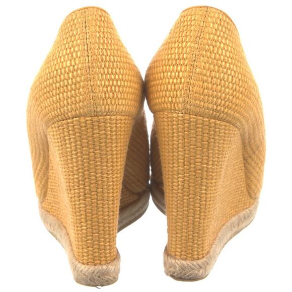 Authentic Gucci Yellow Raffia and Leather Charlotte Horsebit Wedge Pumps Sz 9.5 - Picture 4 of 6